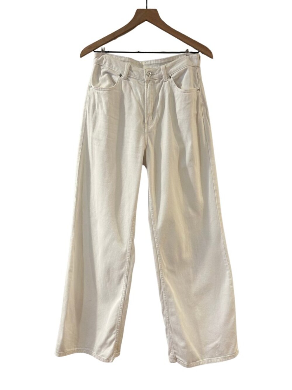 H&M Divided White Cotton Wide Leg High Waist Denim Jeans - Size 6